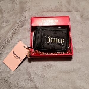 Juicy Couture Liquorice Black Gold Logo Small Square CC Wallet Gift Box NWT.